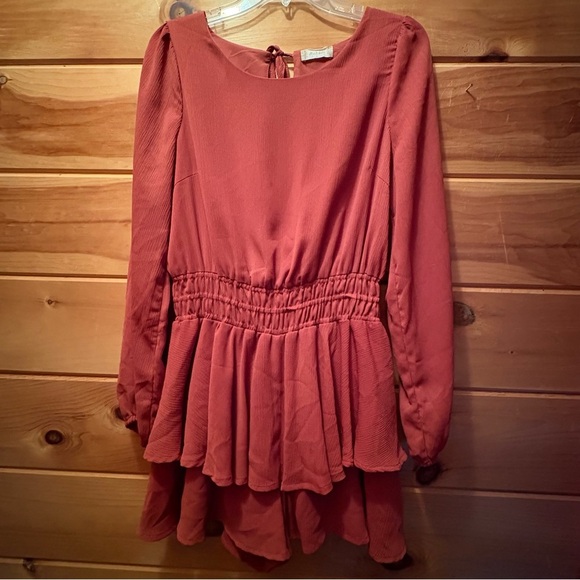 Altar'd State Deep Warm Terracotta Ruffled Long Sleeve A-Line Romper size L - Picture 1 of 9